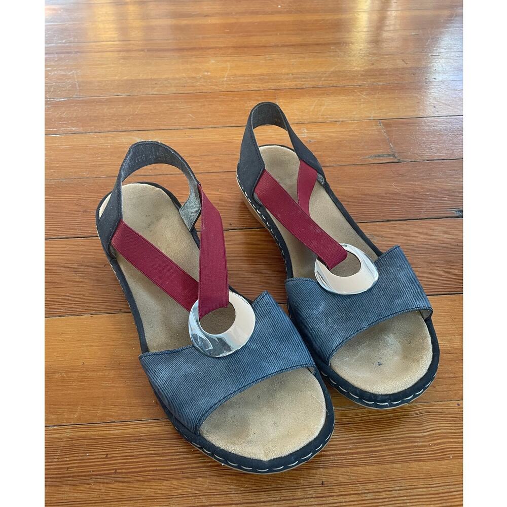 Rieker 659Q9-14 Regina navy red sandals silver metal ring Comfort Shoes sz 39/8